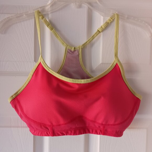 New Balance Sports Bra Size Medium Padded Exercise Workout Pink Yellow - Picture 1 of 8